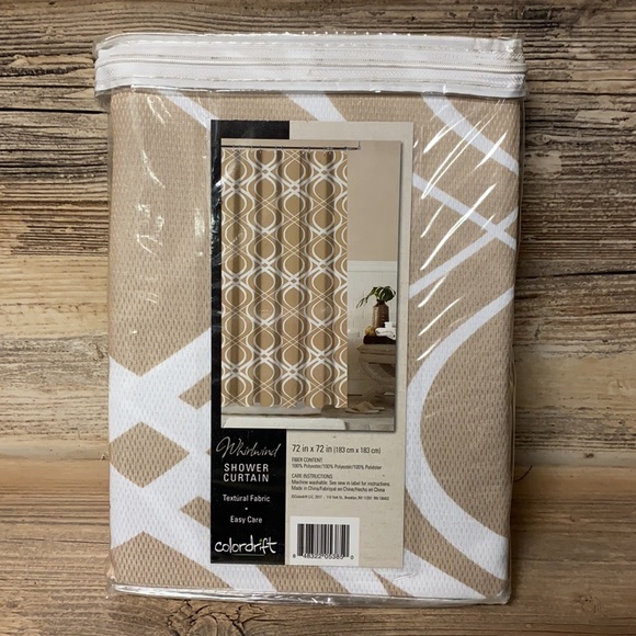 Whirlwind Colordrift Taupe/White Shower Curtain NIB - Picture 2 of 3